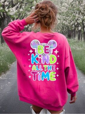 Bright Pink "Be Kind All The Time" Graphic Sweatshirt Small-3X